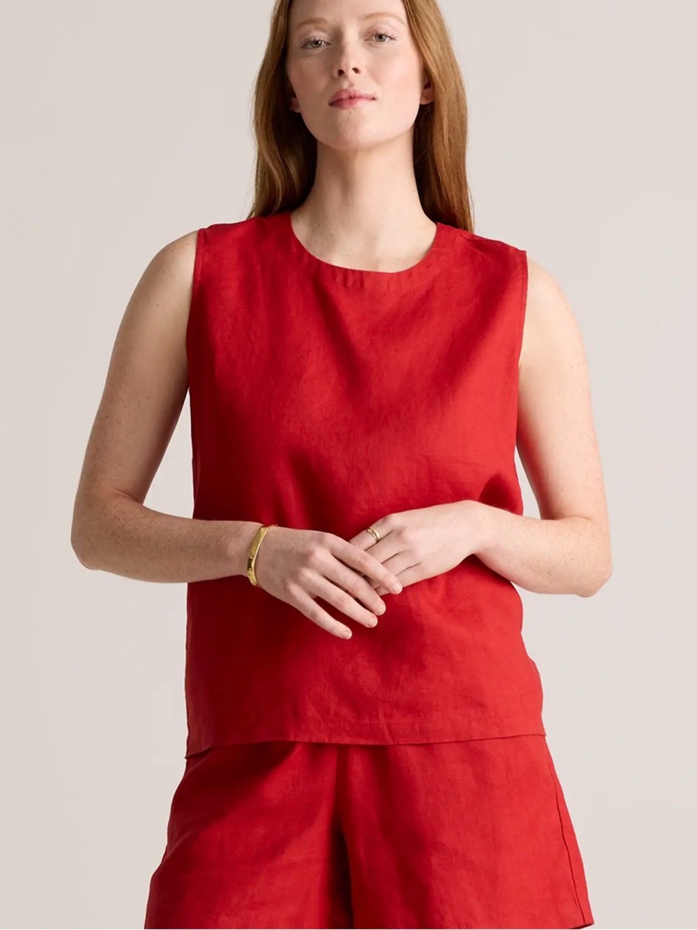 Quince Linen Tank Top in Chile (Red) Sz XS Minimalist Quiet Luxury